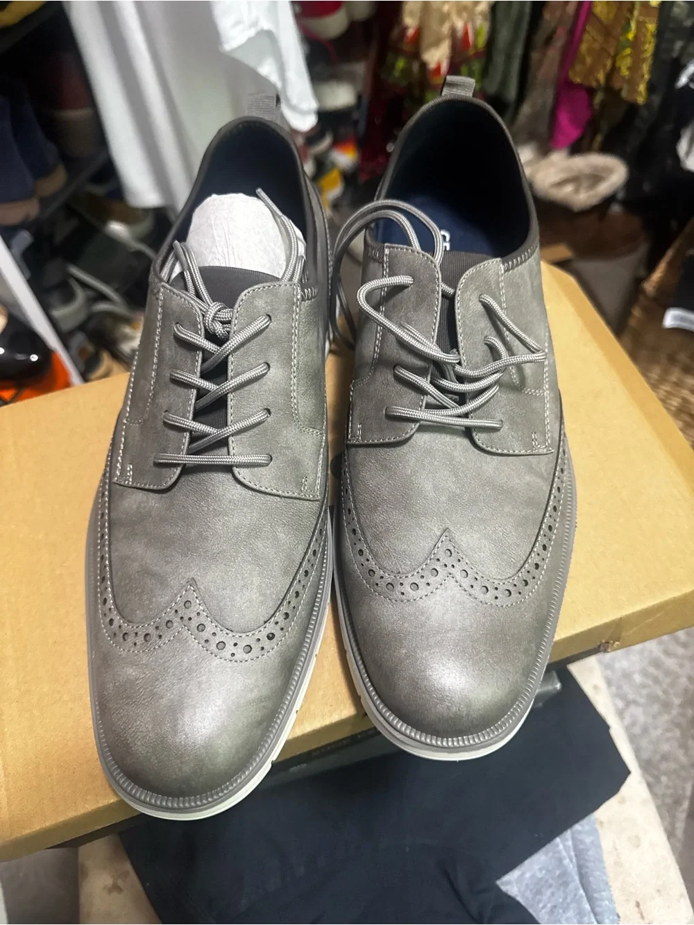 Men's Gray Wingtip Casual Dress Shoes - Brand